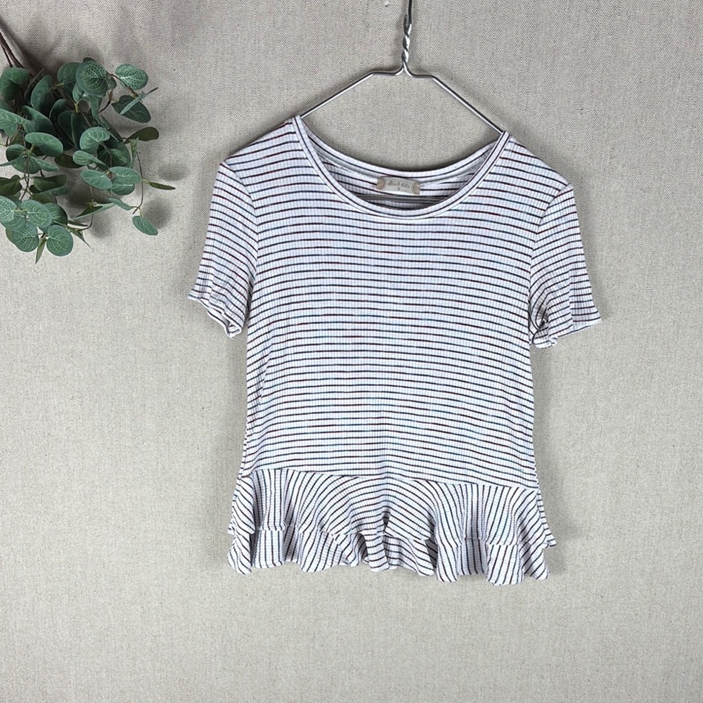 Altar’d State > Striped Ruffle Hem Short Sleeve Peplum Top Small